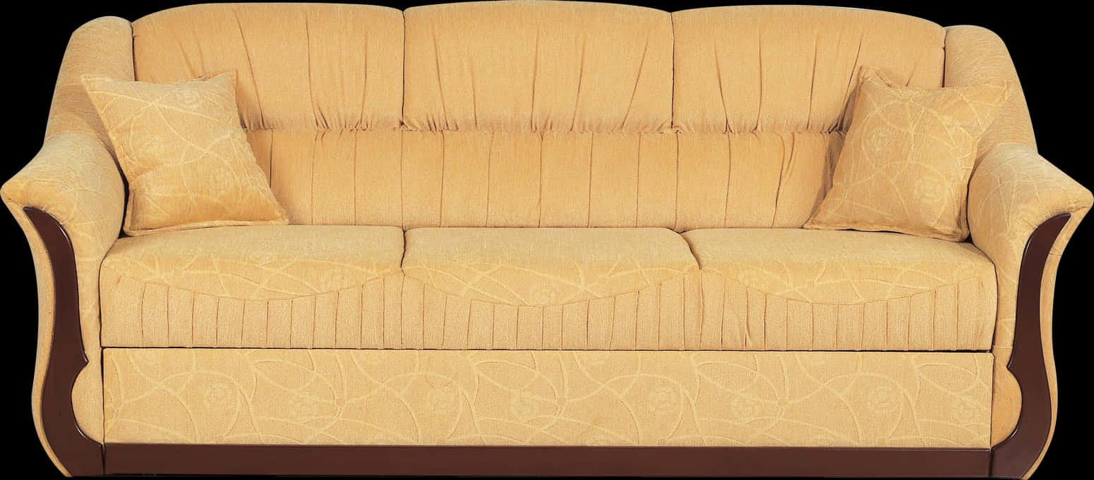 Elegant Beige Upholstered Couch PNG