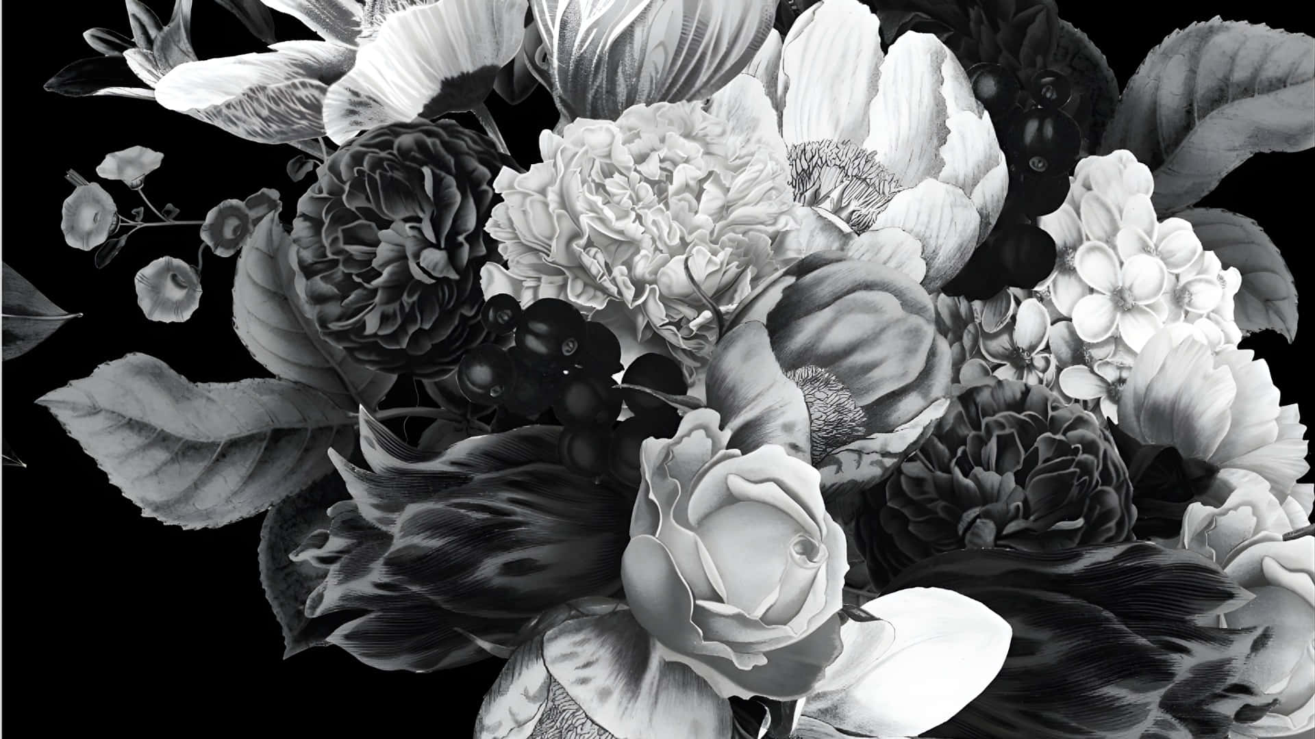 Elegant Black And White Floral Wallpaper
