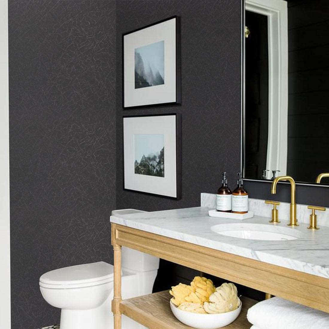 Elegant Black Bathroom Interior Wallpaper