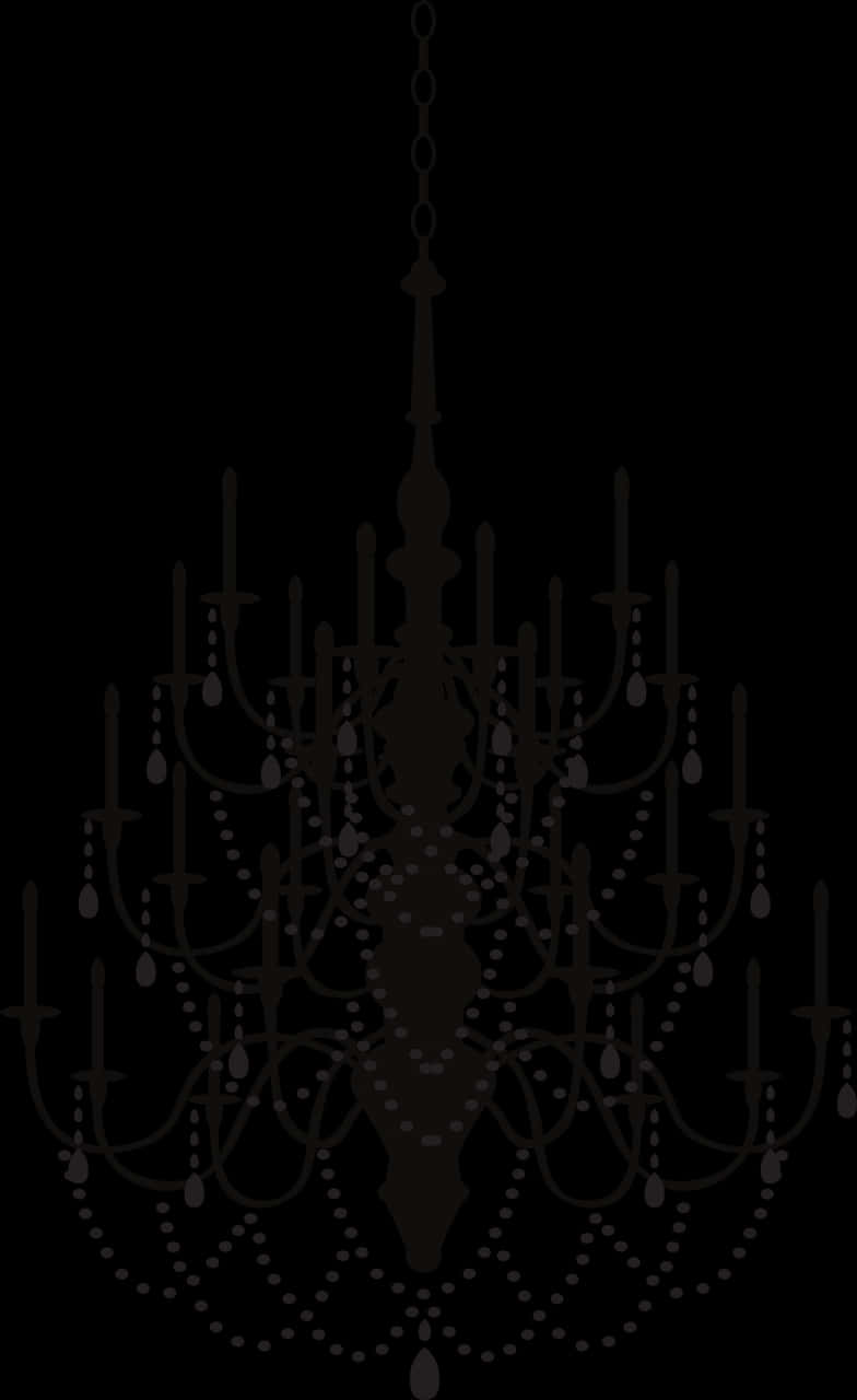 Elegant Black Chandelier Silhouette PNG