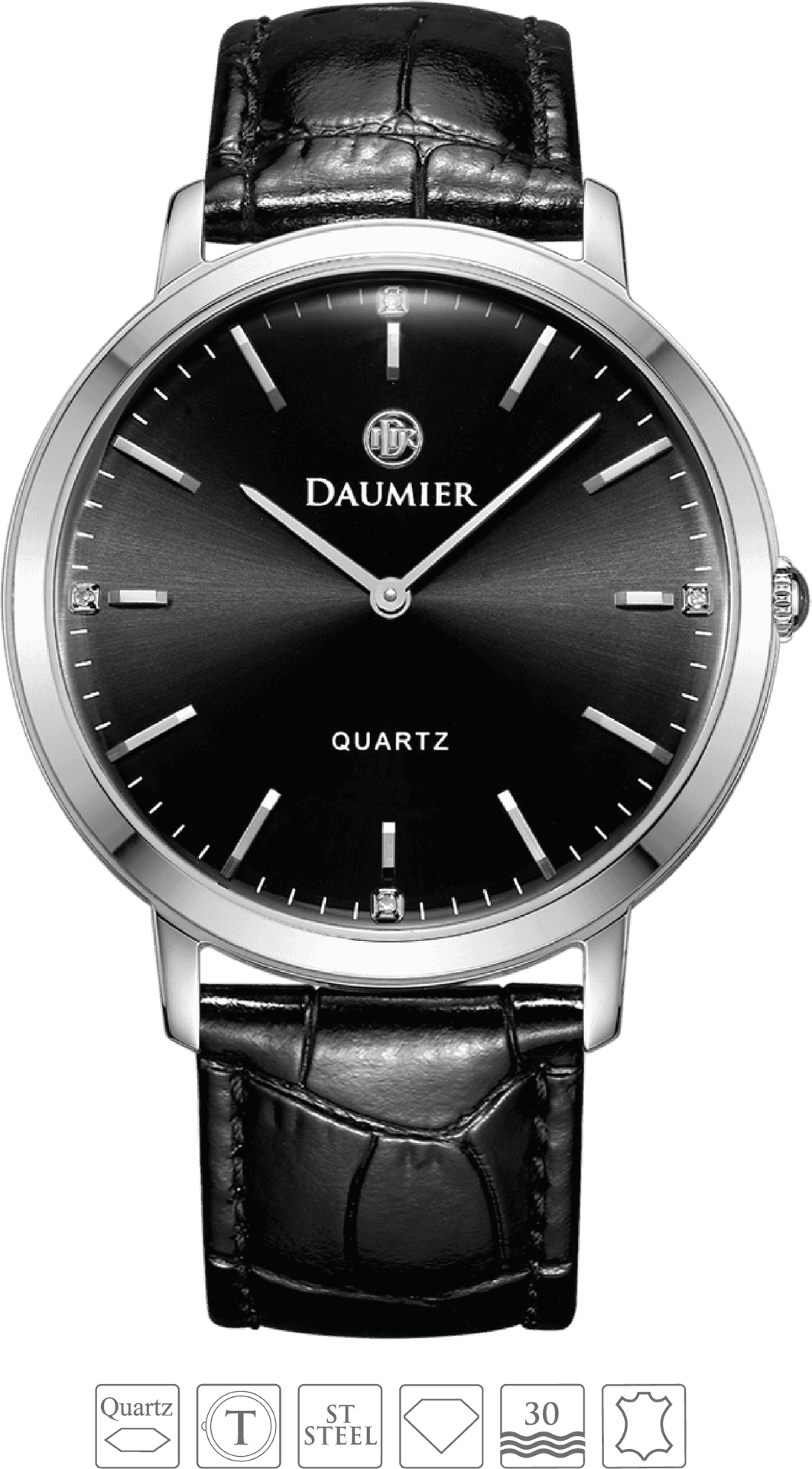 Elegant Black Dial Leather Strap Watch PNG