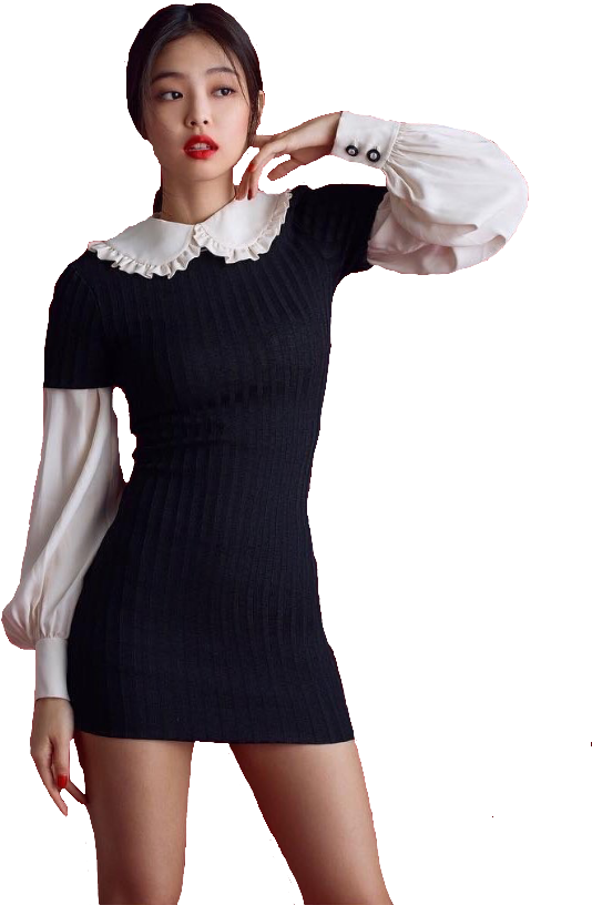 Elegant Black Dress Fashion Pose PNG