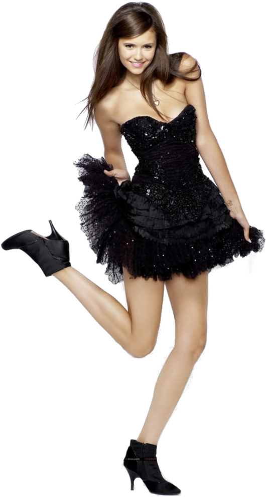 Elegant Black Dress Pose PNG