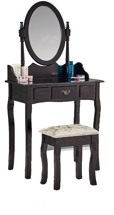 Elegant Black Dressing Tablewith Mirror PNG