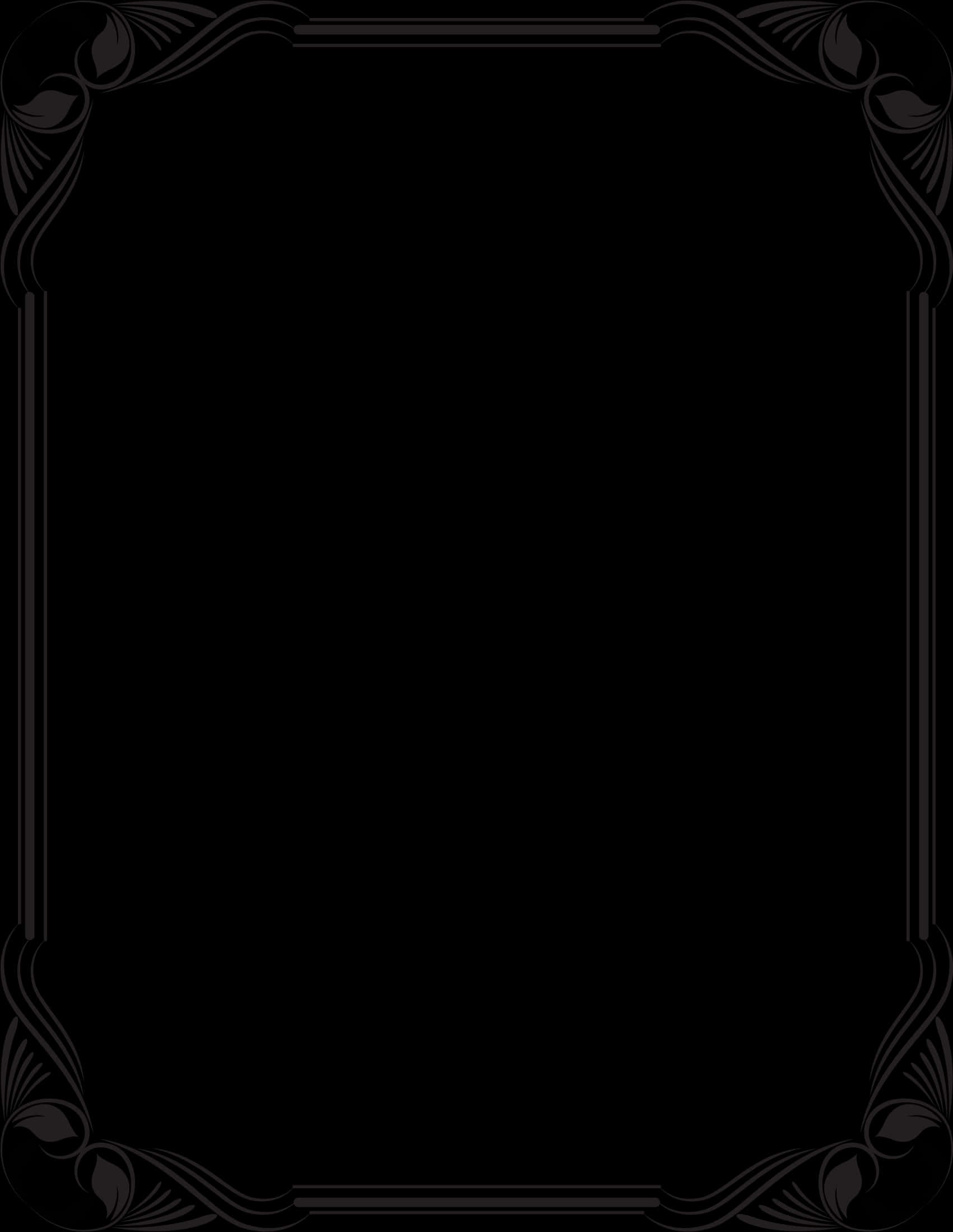 Elegant Black Floral Border Design PNG