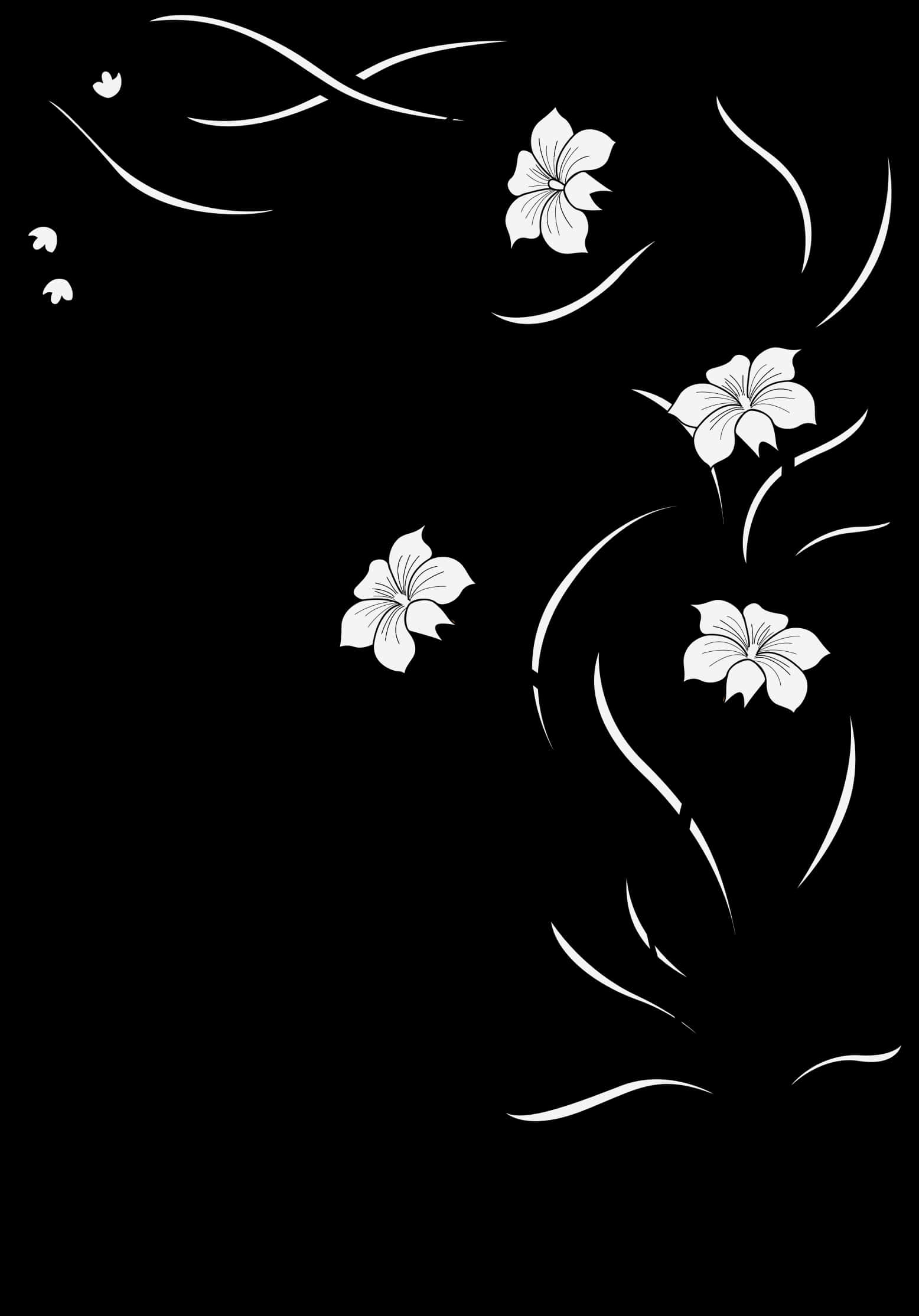 Elegant Black Floral Design PNG