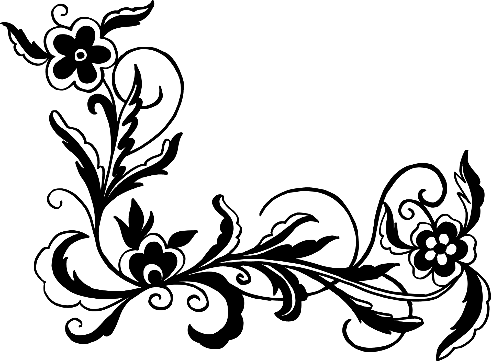 Elegant Black Floral Design Vector PNG