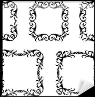 Elegant Black Floral Frameson White PNG