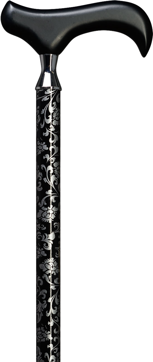Elegant Black Floral Walking Stick PNG