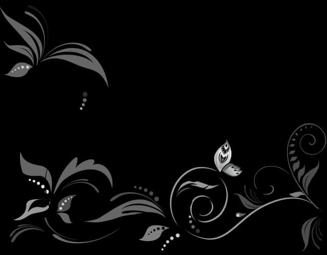 Elegant Black Floral Wedding Border Design PNG