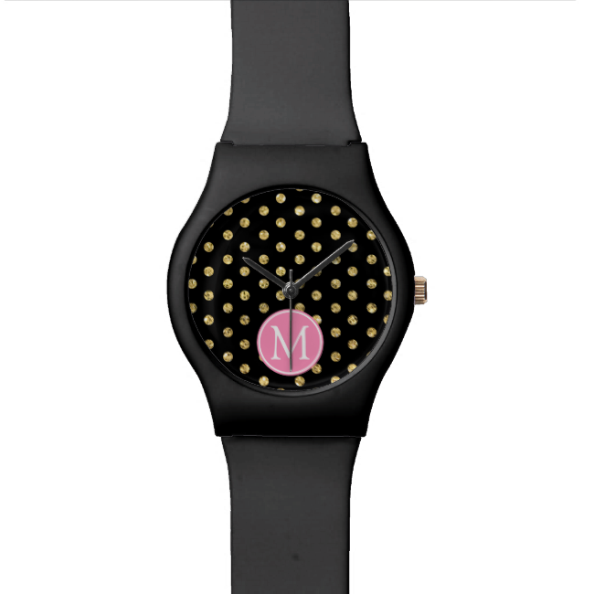 Elegant Black Gold Dot Wristwatch PNG