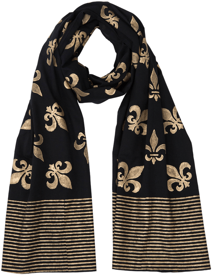 Elegant Black Gold Fleurde Lis Scarf PNG