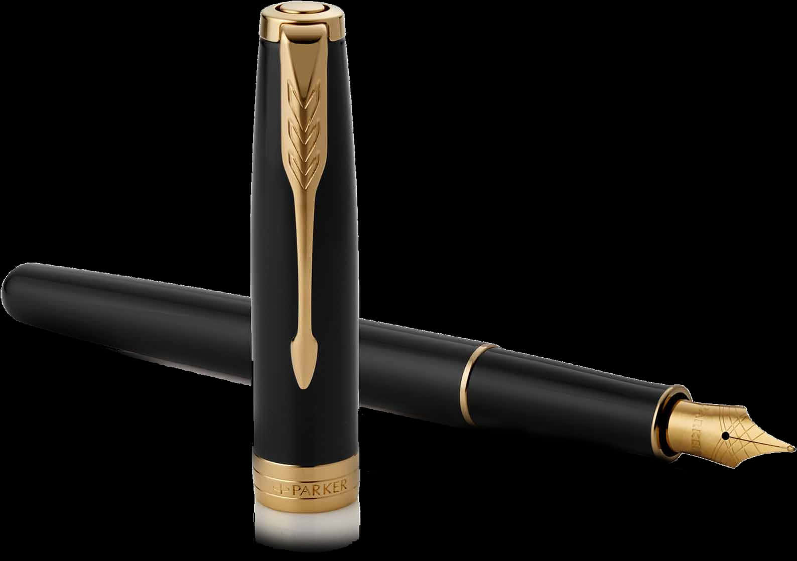 Elegant Black Gold Fountain Pen PNG
