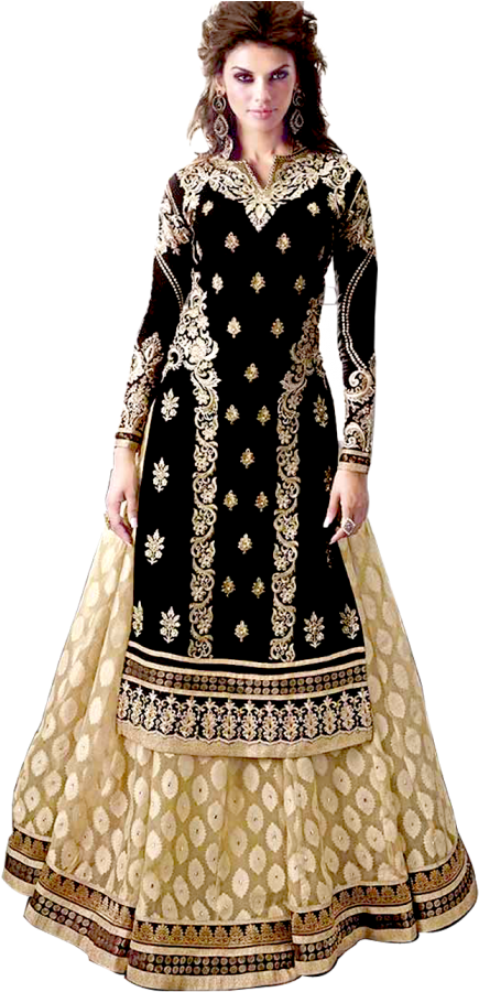 Elegant Black Gold Salwar Suit PNG