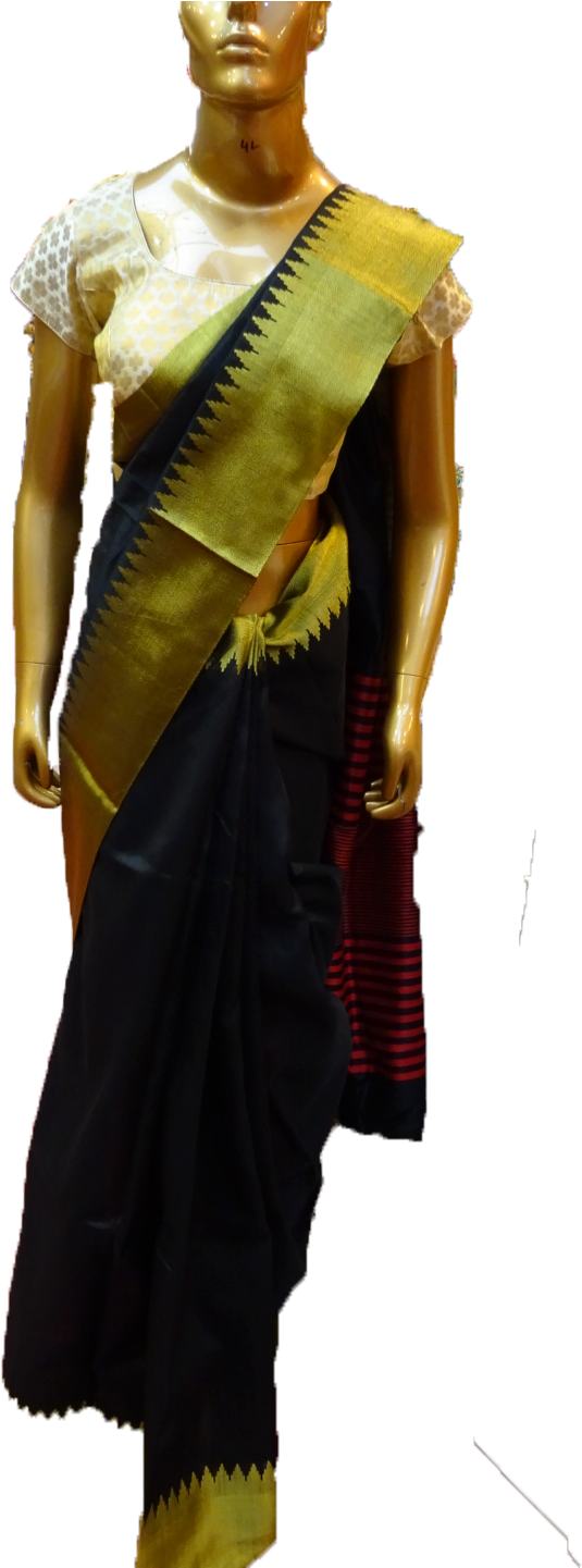 Elegant Black Gold Saree Mannequin PNG