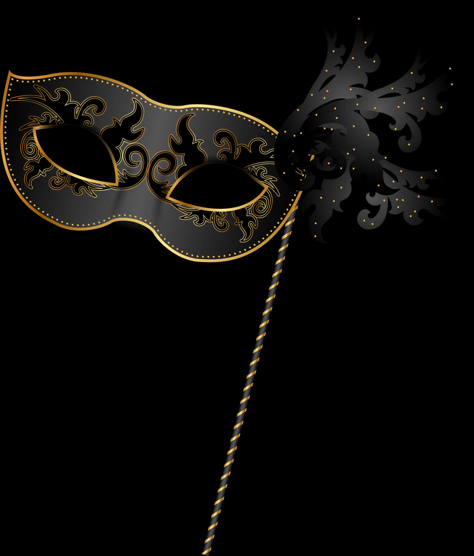 Elegant Black Gold Venetian Mask PNG
