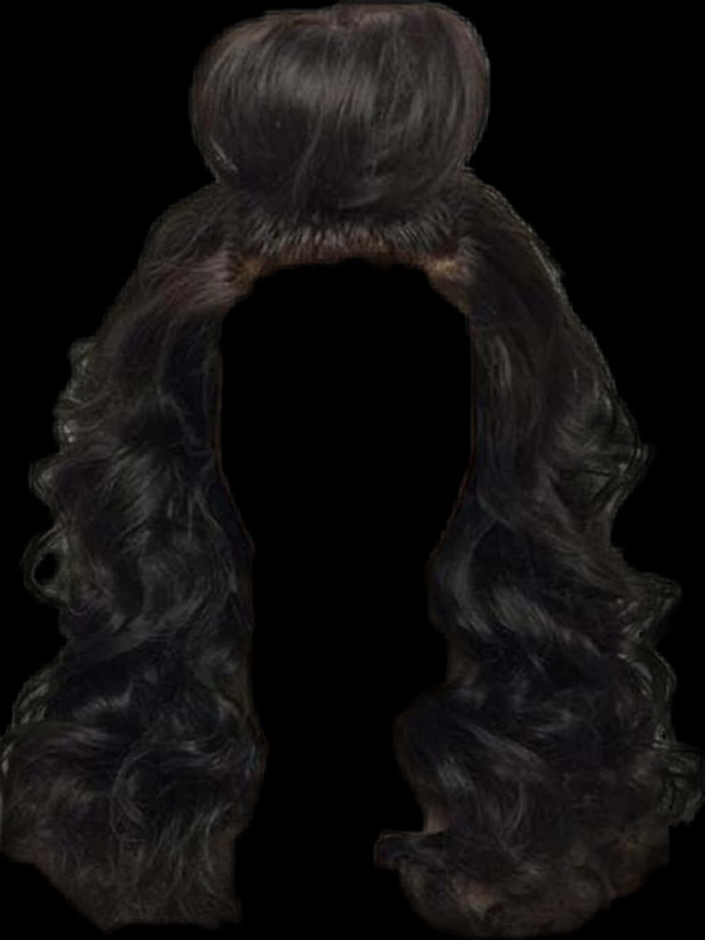 Elegant Black Hair Wigwith Bun PNG