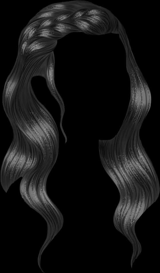 Elegant Black Hairstyle Illustration PNG