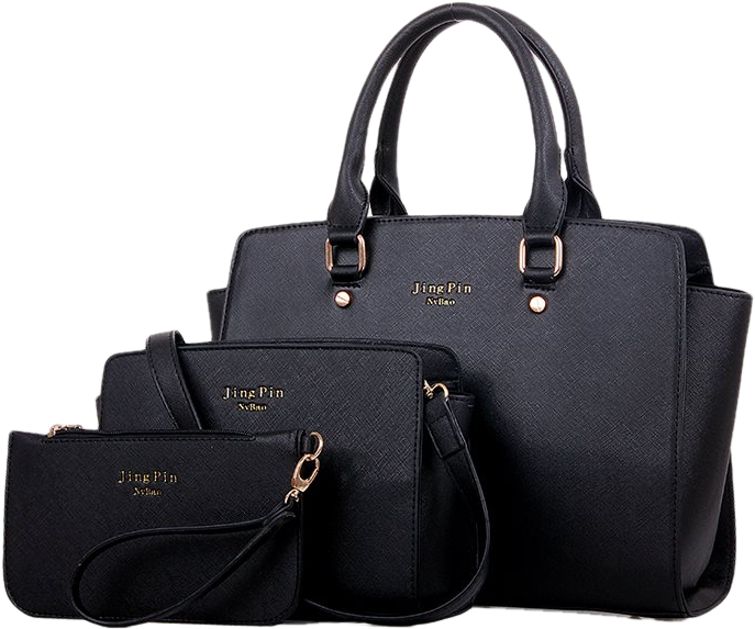 Elegant Black Handbag Set PNG