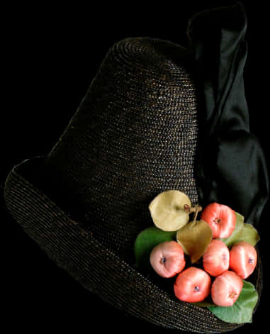 Elegant Black Hatwith Fruit Decoration PNG