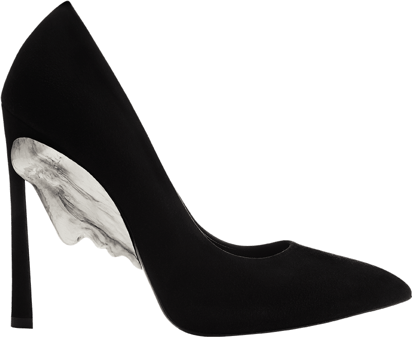 Elegant Black High Heel With Marble Effect PNG