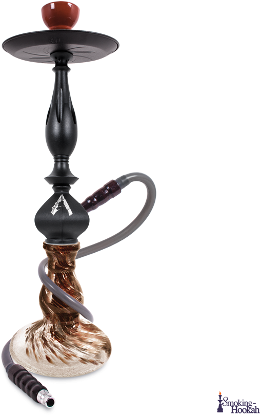 Elegant Black Hookahwith Brown Glass Base PNG