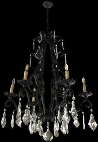 Elegant Black Iron Crystal Chandelier PNG