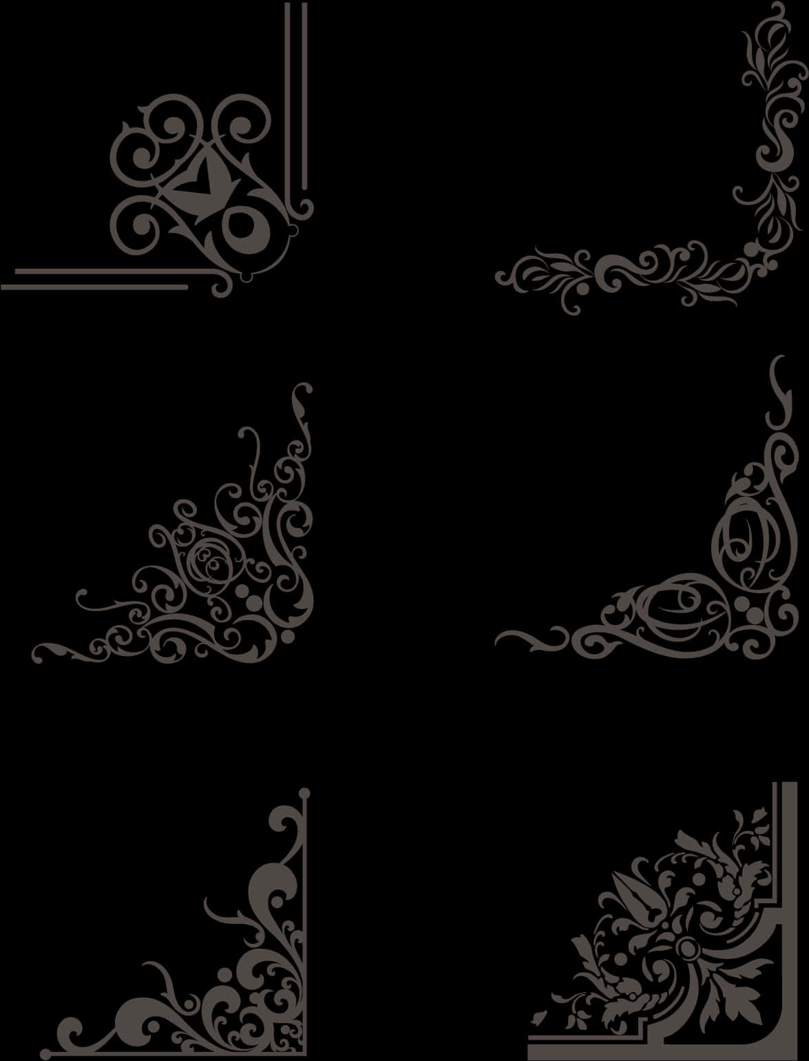 Elegant Black Lace Corner Designs PNG
