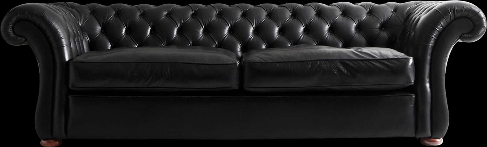 Elegant Black Leather Chesterfield Sofa PNG