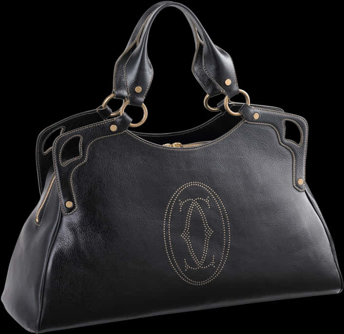 Elegant Black Leather Handbag PNG