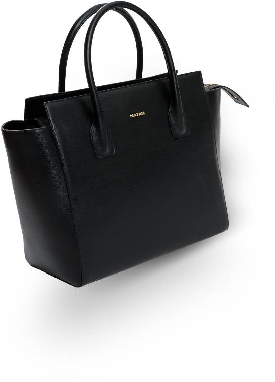 Elegant Black Leather Tote Bag PNG