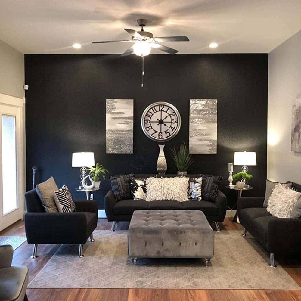 Elegant Black Living Room Decor Wallpaper