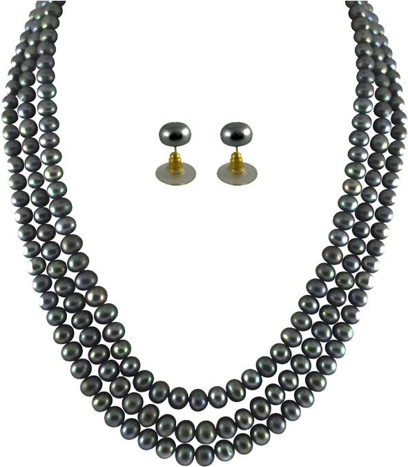 Elegant Black Pearl Jewelry Set PNG