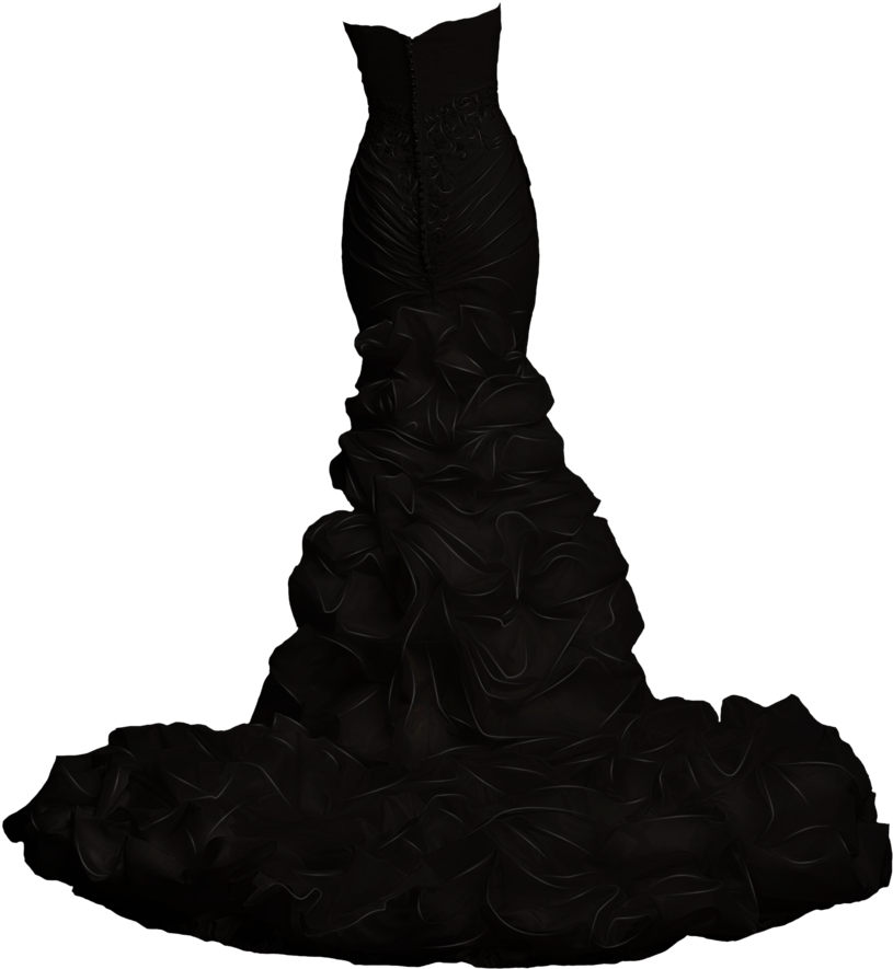 Elegant Black Ruffled Gown PNG