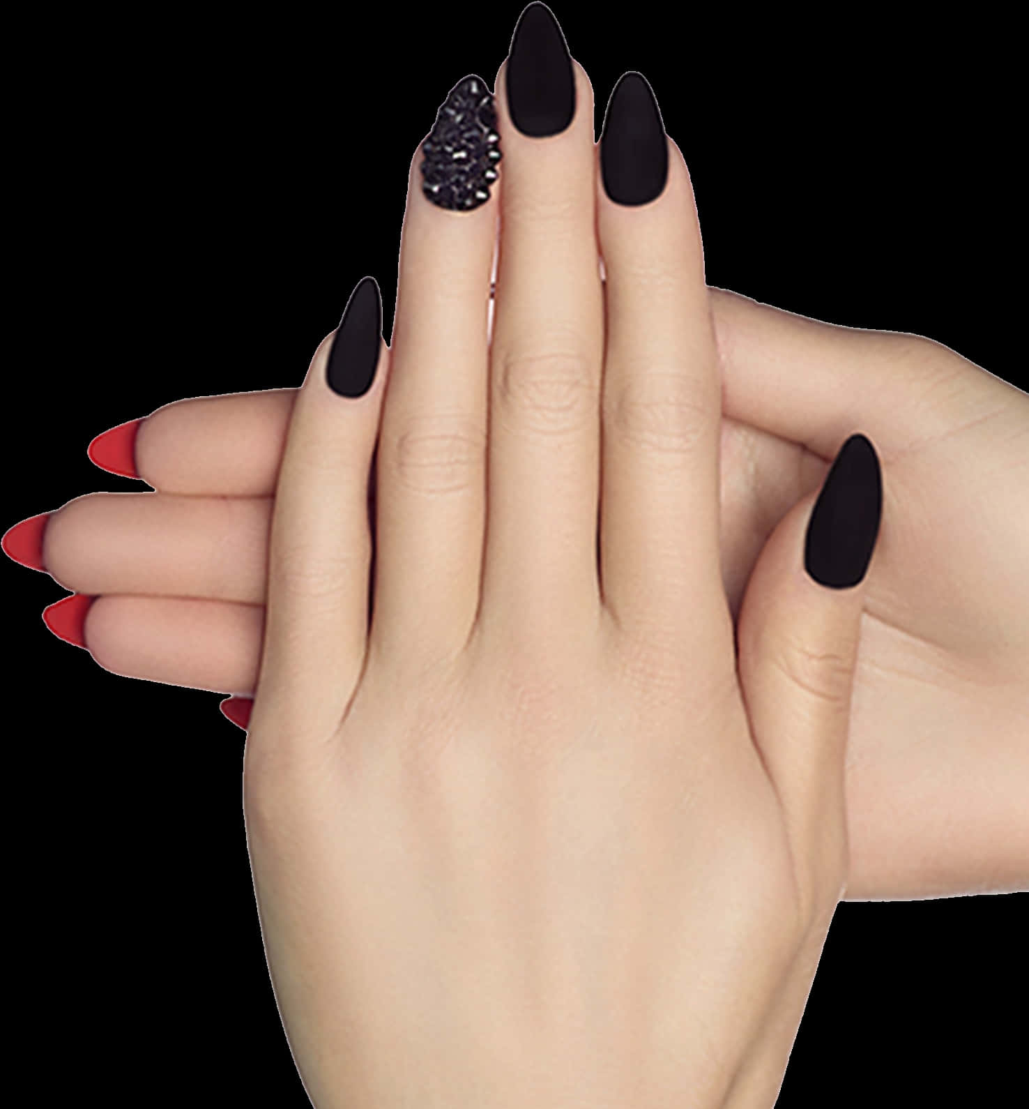 Elegant Black Stiletto Nailswith Accent PNG