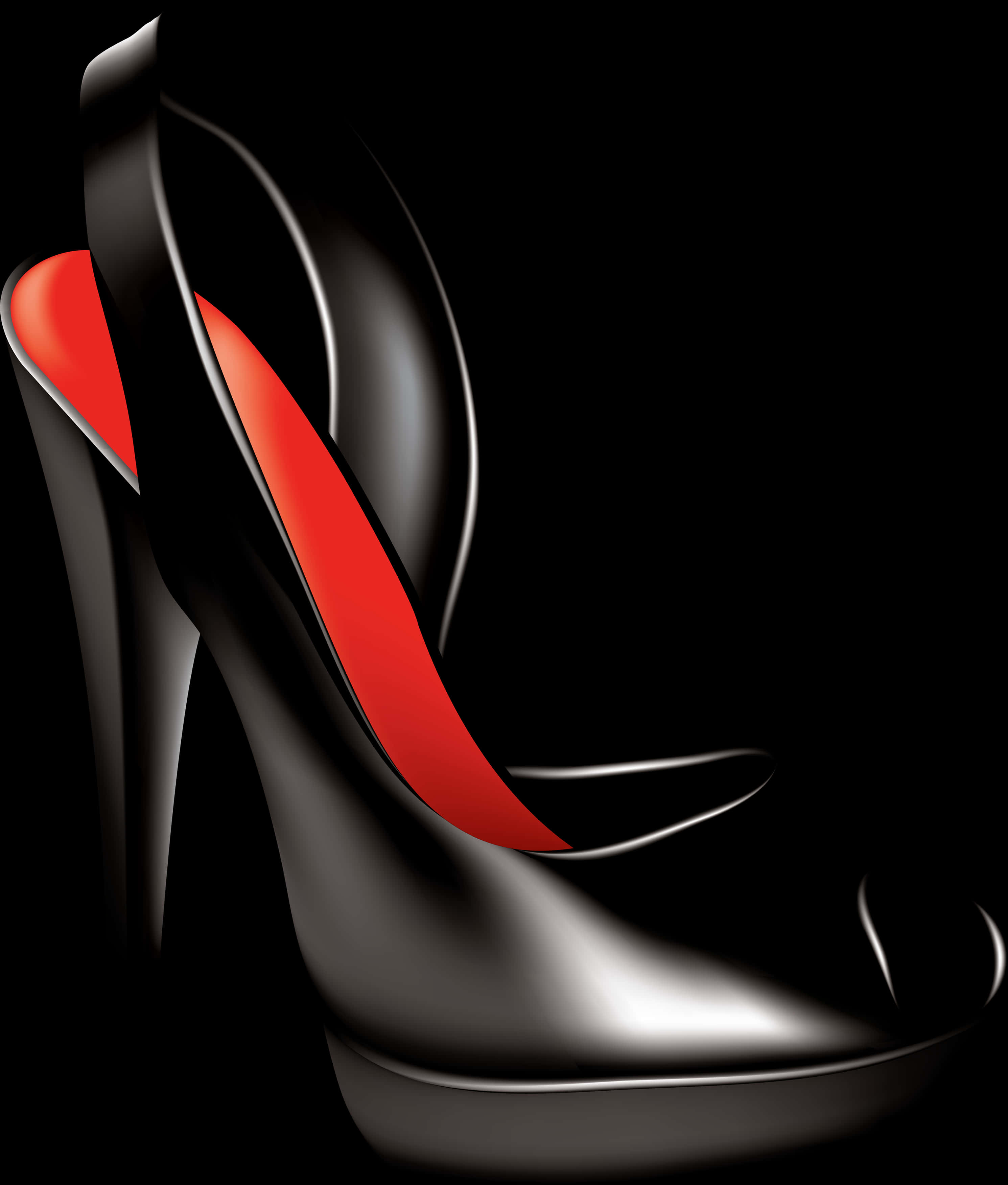 Elegant Black Stilettowith Red Insole PNG