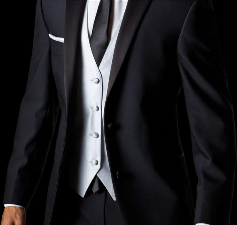 Elegant Black Suit Detail PNG