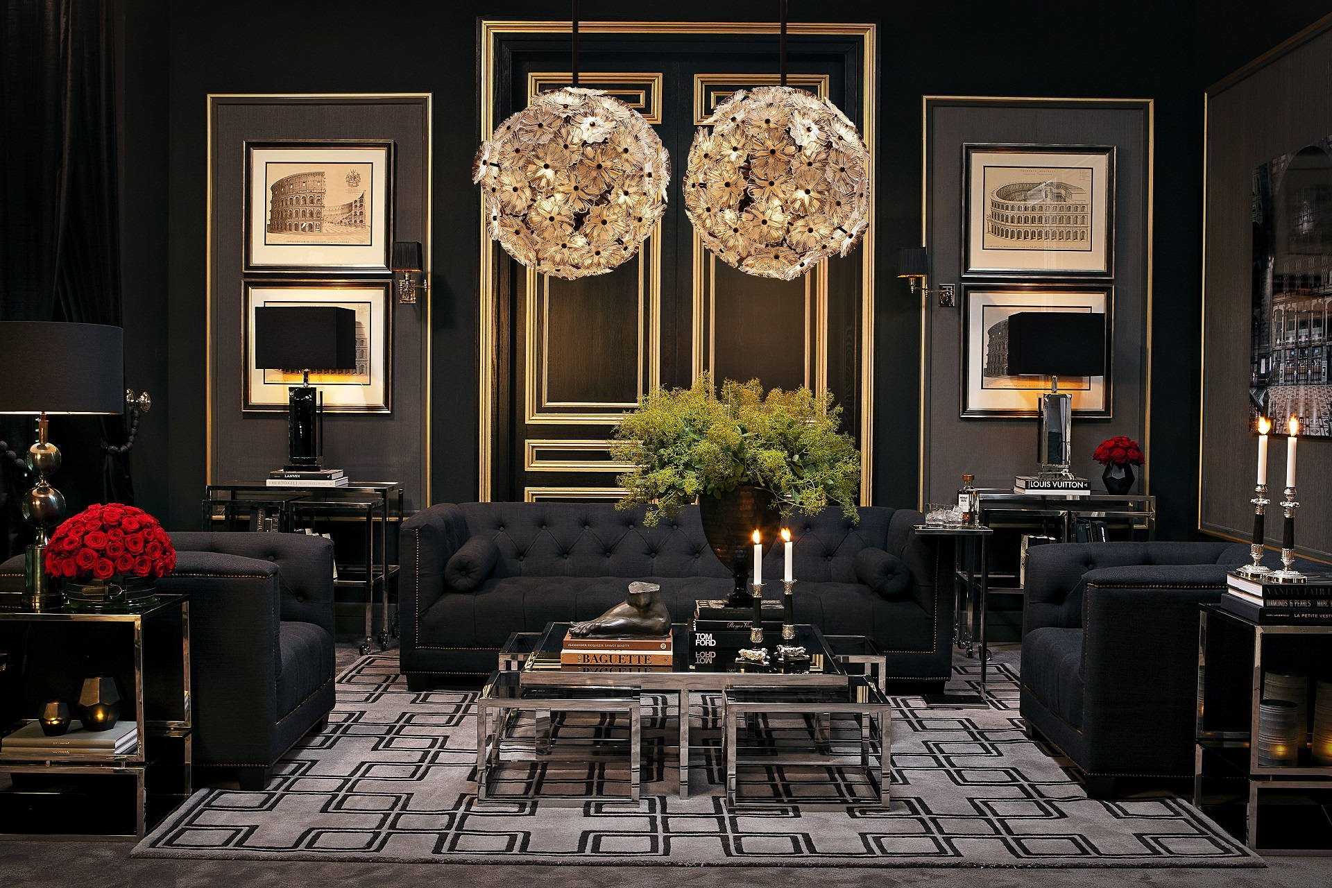 Elegant Black Themed Living Room Wallpaper