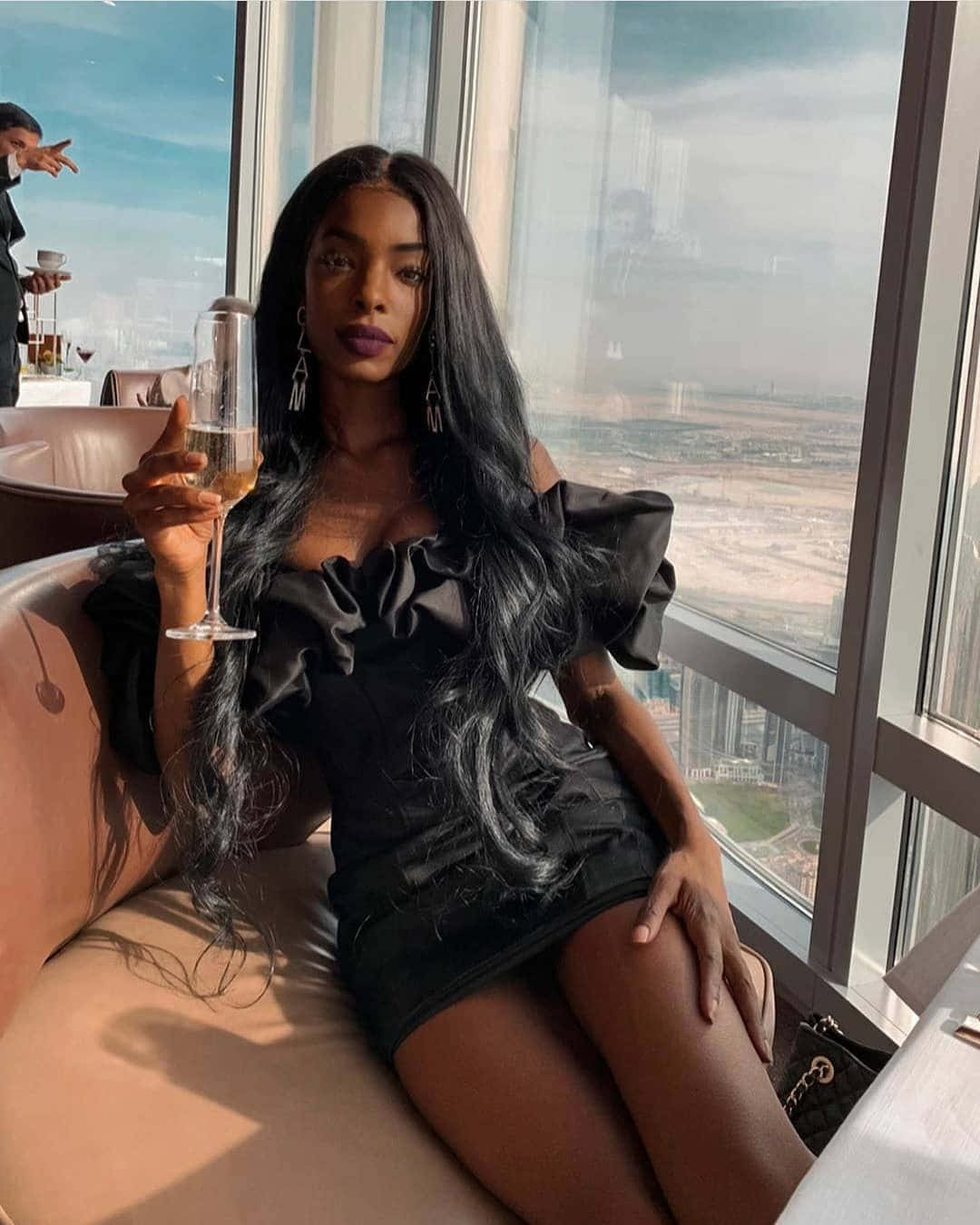 Elegant Black Woman Champagne Luxury Aesthetic Wallpaper