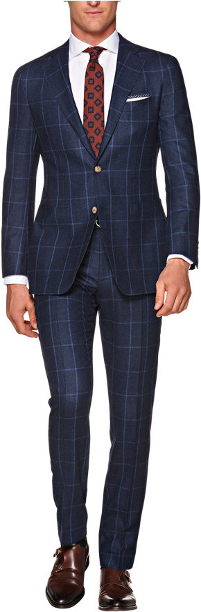 Elegant Blue Checked Suit PNG