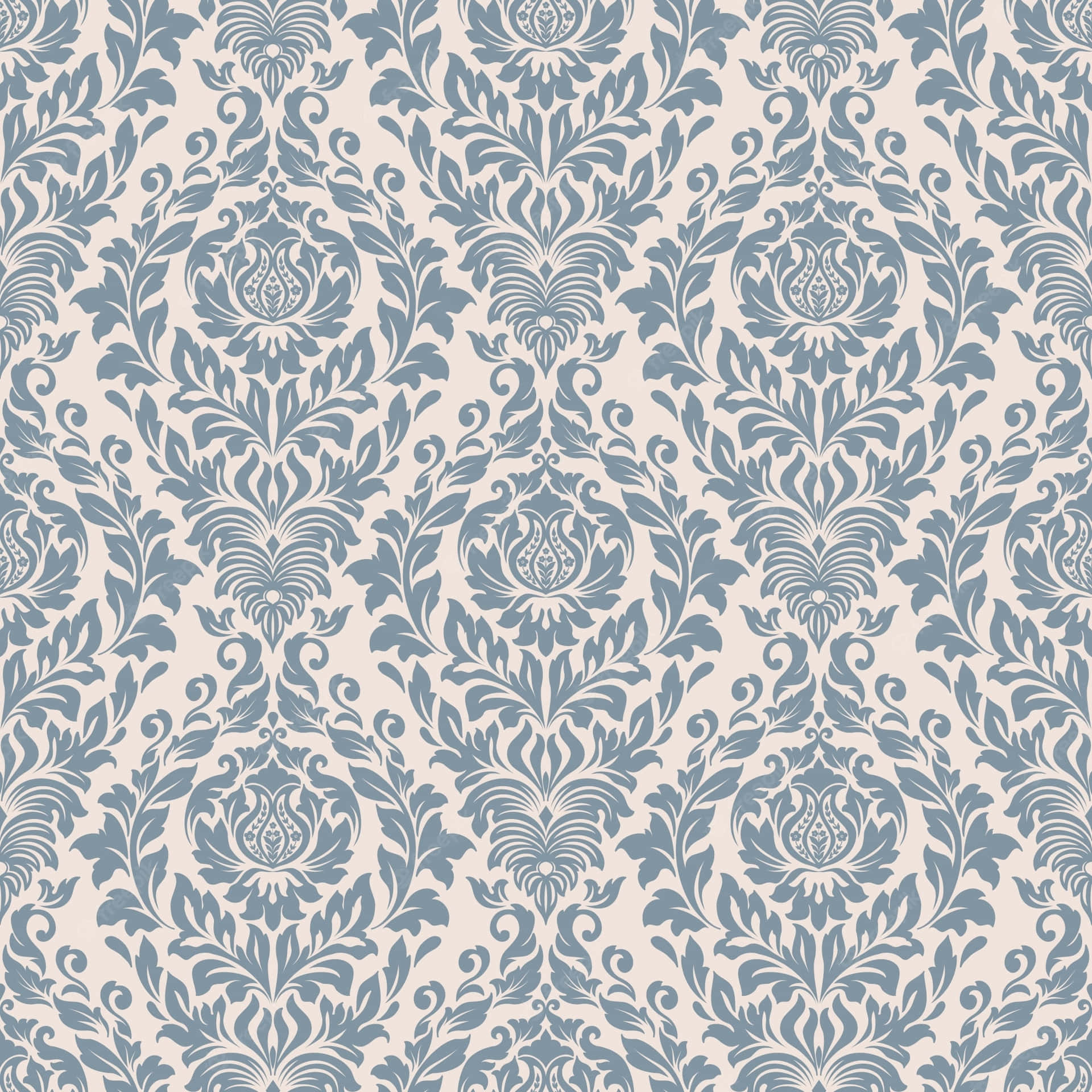 Elegant Blue Damask Pattern Wallpaper