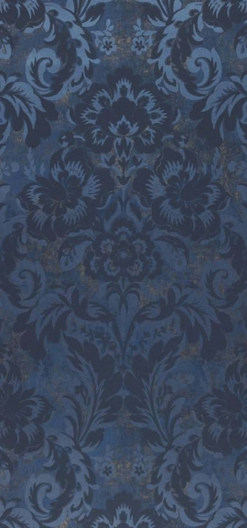 Elegant Blue Damask Pattern Wallpaper
