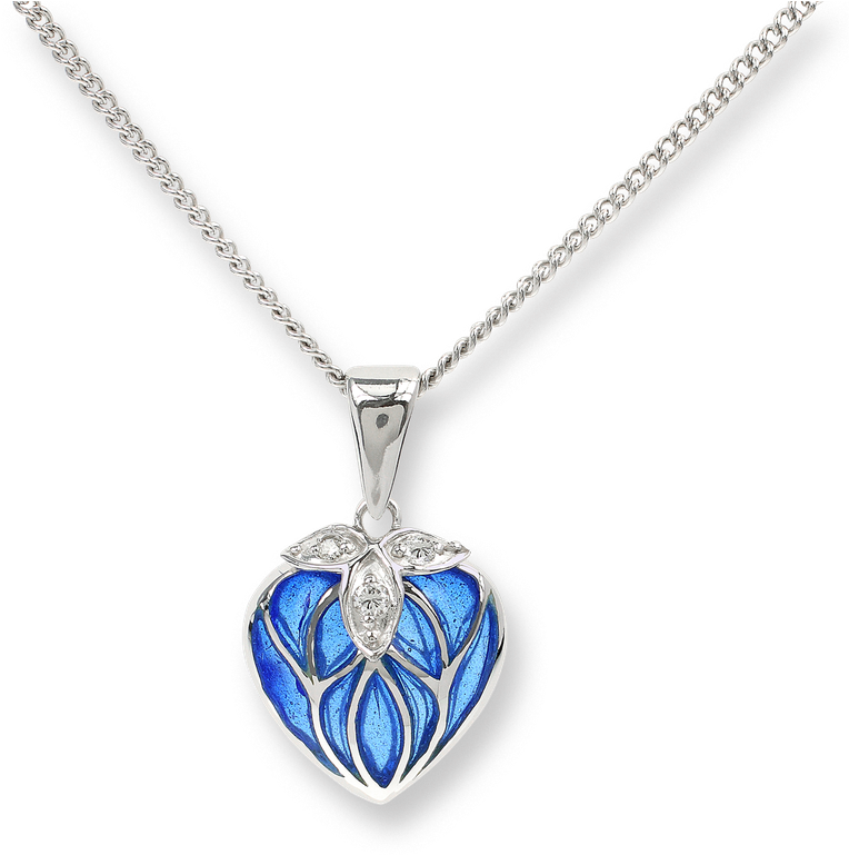 Elegant Blue Diamond Heart Pendant PNG