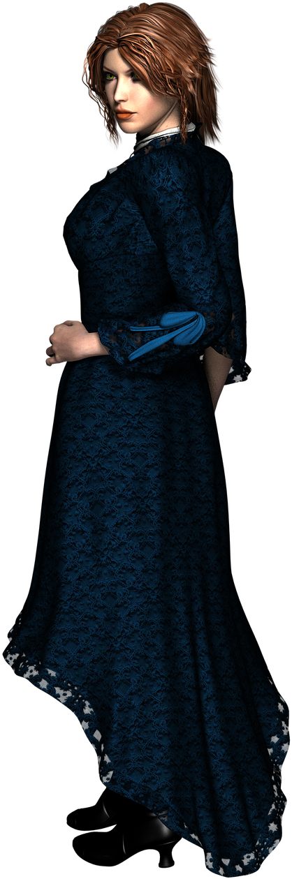 Elegant Blue Dress Character PNG