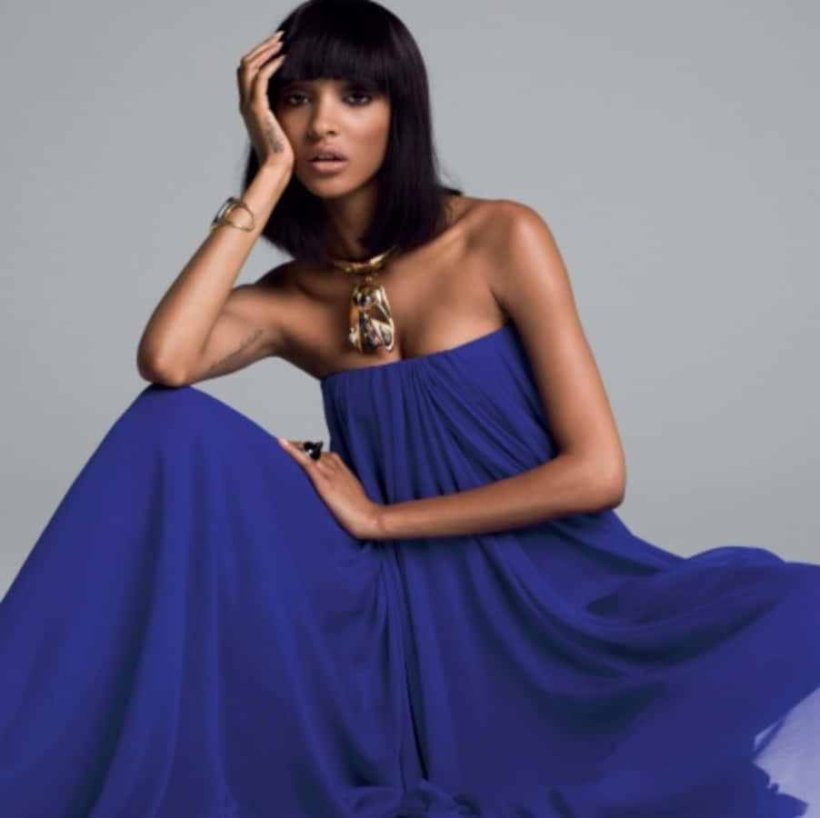 Elegant Blue Dress Fashion Portrait Wallpaper