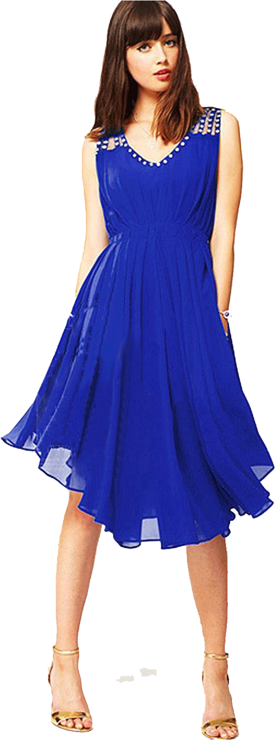 Elegant Blue Dress Woman PNG