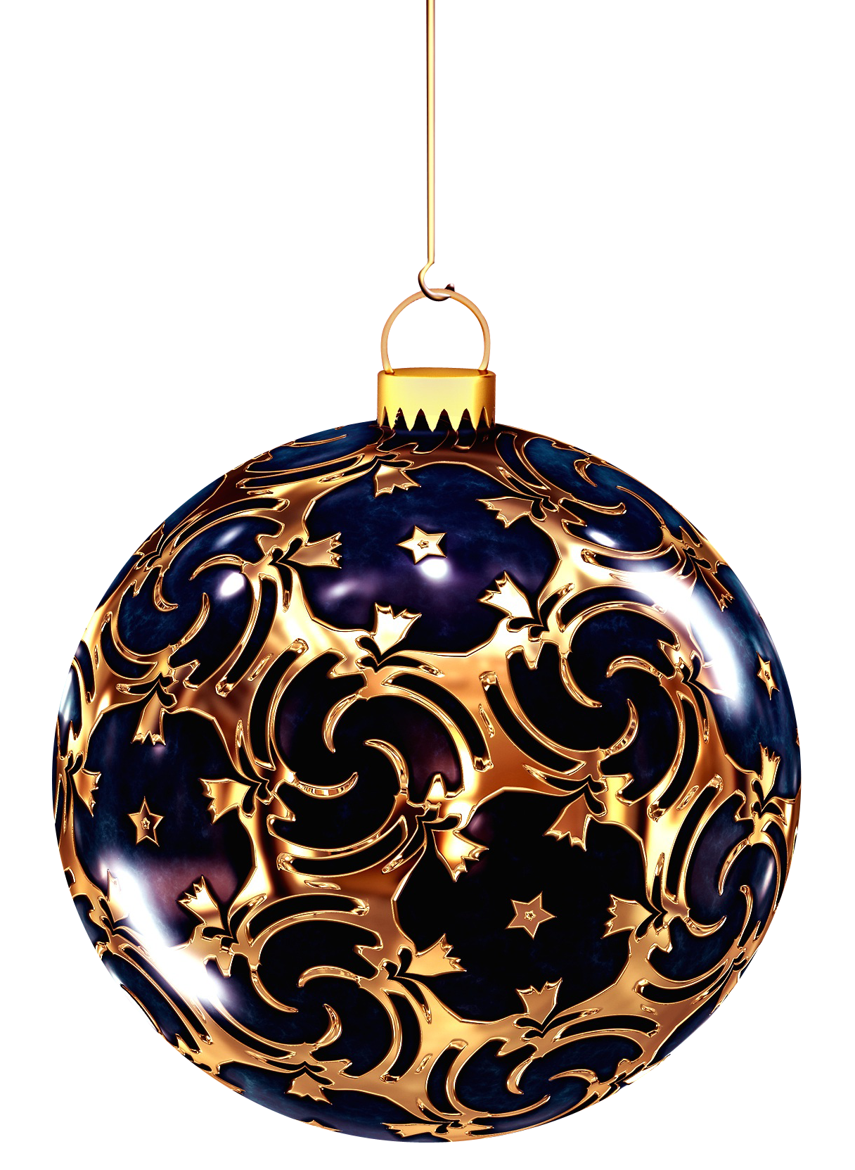 Elegant Blue Gold Christmas Ornament PNG