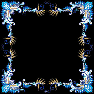 Elegant Blue Gold Floral Frame PNG