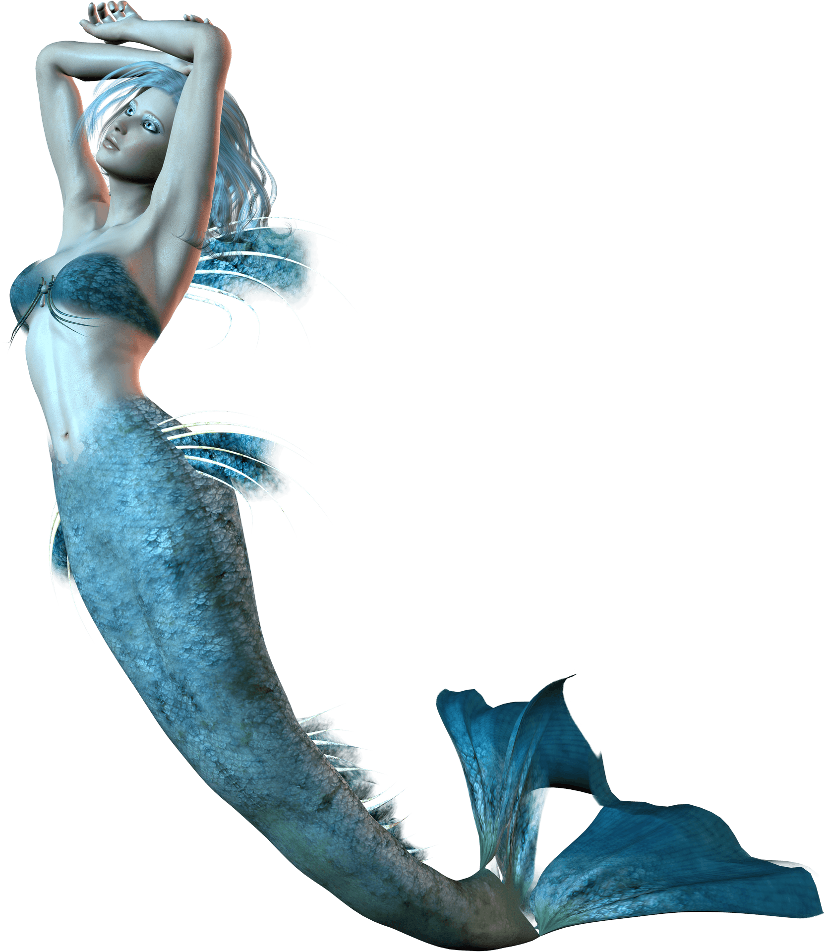 Elegant Blue Mermaid Pose PNG