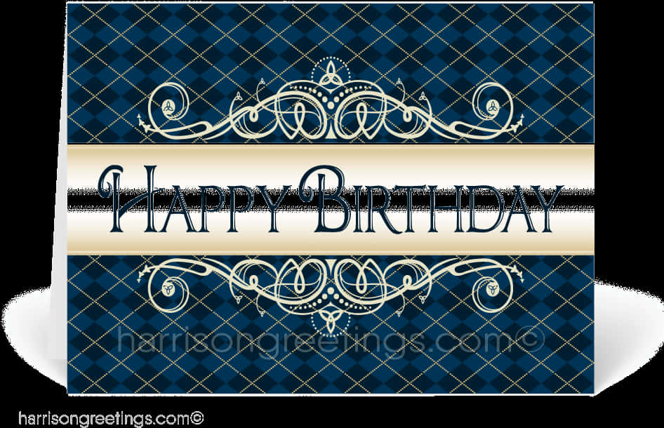 Elegant Blue Plaid Birthday Card Design PNG